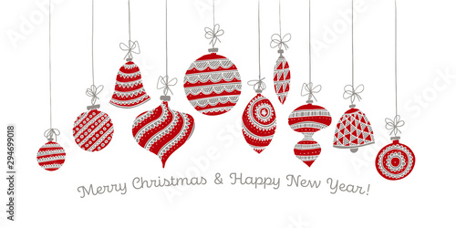 Cute bright red and gray xmas balls for invitation