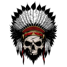 American Indian Skull With Feather Hat