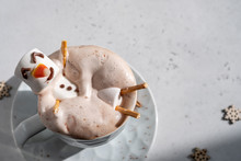 Hot Chocolate With Melted Marshmallow Snowman