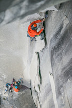 A Climber Leads An Impressive Steep And Wide Pitch High On El Capitan