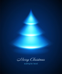 Christmas tree from blue glitter lights of bright magic neon glow background and place for text vector illustration