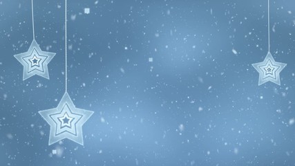 Wall Mural - Beautiful winter sky with illustrated Xmas star shapes and lovely falling snowflakes, copy space background.