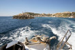 Landscape of Mgarr Harbor in Gozo, Malta visible from antique yacht deck