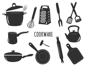  Kitchenware silhouette icons set
