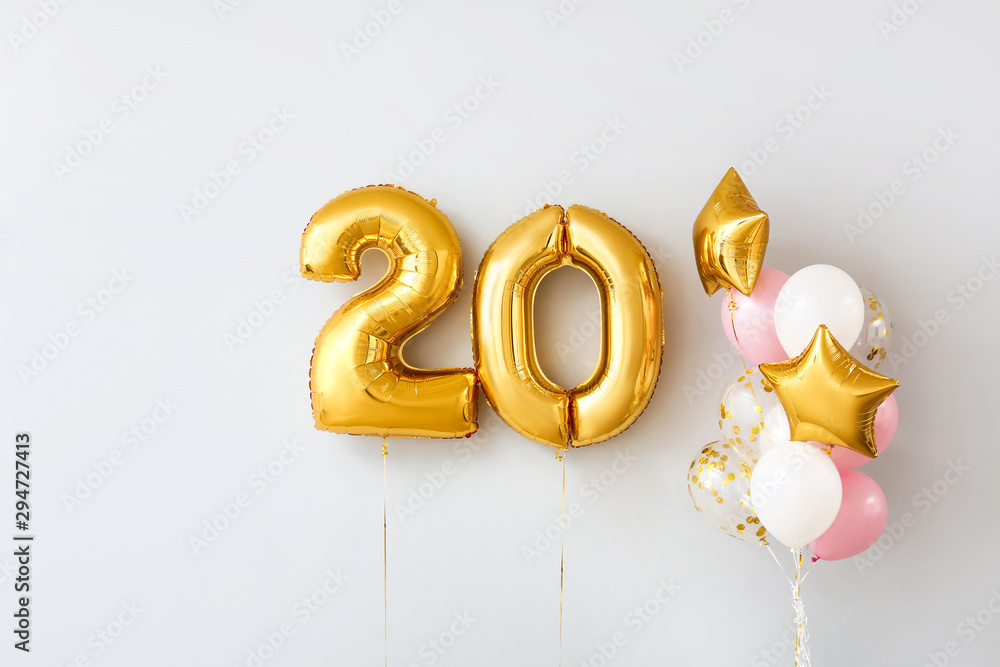 Figure 20 and different balloons on light background