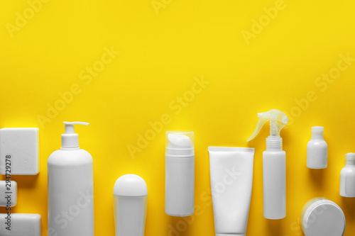 Fotomural Cosmetics for personal hygiene on color background