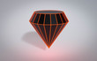 Glowing geometric random dark polygonal diamond with red wire mesh, modern science and tech object 3d render illustration