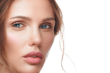 Wall Mural - beautiful fresh girl with perfect skin, natural make up. beauty face.