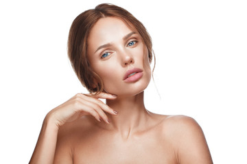 Wall Mural - beautiful fresh girl with perfect skin, natural make up. beauty face.