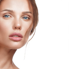 Wall Mural - beautiful fresh girl with perfect skin, natural make up. beauty face.