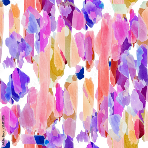 Watercolor seamless pattern with multicolored brush strokes. Abstract texture...