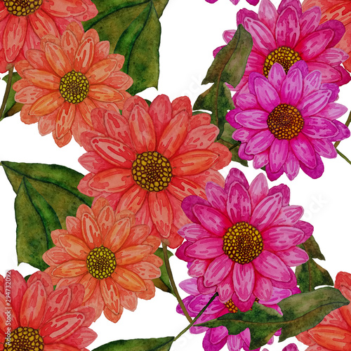 Watercolor seamless pattern with hand drawn meadow flowers. Vintage floral pa...