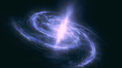 Wall Mural - camera flight near spiral galaxy. abstract space background. dramatic 3d scene. 4k footage.