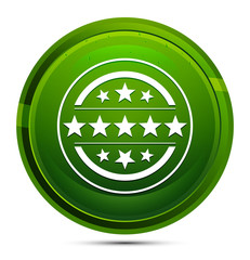 Premium badge icon glassy green round button illustration
