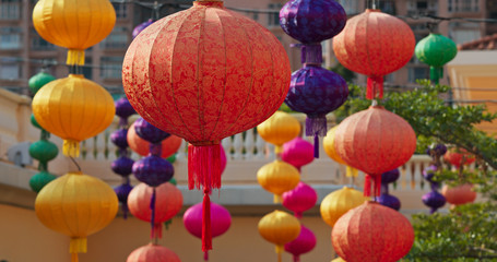 Poster - Chinese style lantern hanging at outdoor for decoration of the mid autumn festival