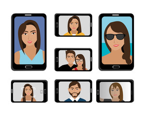 Canvas Print - bundle of smartphone with selfies vector illustration design