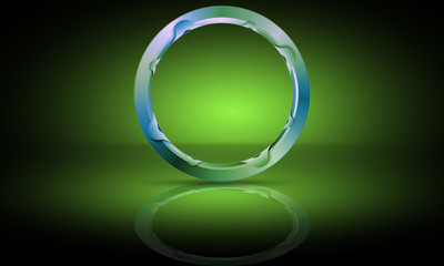 Poster - green and blue neon metal round gate, frame, circle. abstract 3d rendering illustration background
