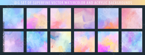 Fotomural Big set of light pale vector colorful watercolor and acrylic backgrounds for pos