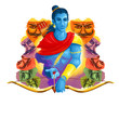 © dneprstock - Vijayadashami Dasahara, Dusshera, Dasara, Dussehra Dashain major Hindu festival celebrated at end of Navratri. Maha Durga, Chandika Aparajita digital art illustration, t-shirt print, man with arrow.