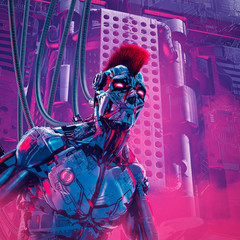 Wall Mural - the artificial boy / 3d illustration of futuristic metallic science fiction male humanoid cyborg wit