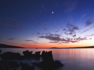 Canvas Print - sea clouds sunset tree red croatia