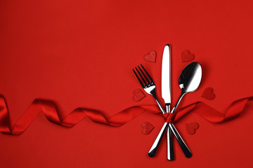 Poster - Table setting cutlery on red