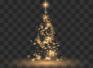 illumination lights shiny christmas tree isolated on transparent background. white tree as symbol of