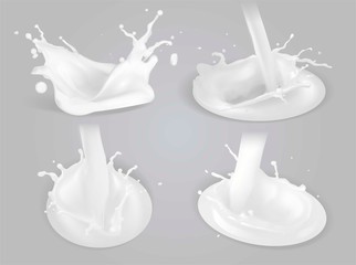 Wall Mural - Milk splashes set. Vector illustration.