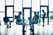 © alphaspirit - Network background concept with business people silhouette working in the office. Double exposure and network effects