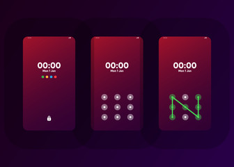 Wall Mural - Phone Pattern Lock Set on Smartphone with Security User Interface User Experience UI Vector Illustration