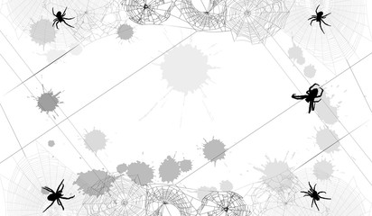Wall Mural - background with spiders in grey webs and blots isolated on white