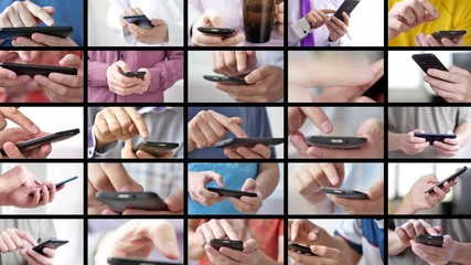 close-up of hands holding smartphone, typing text on touch screen and using applications. a person t