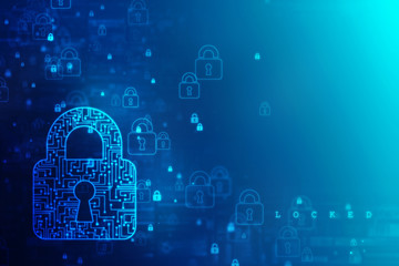 2d illustration safety concept: closed padlock on digital background