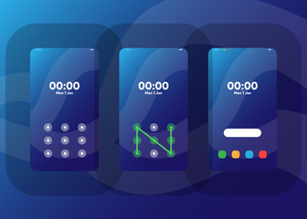 Wall Mural - Phone Pattern Lock Set on Smartphone with Security User Interface User Experience UI Vector Illustration