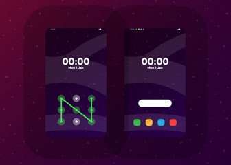 Wall Mural - Phone Pattern Lock Set on Smartphone with Security User Interface User Experience UI Vector Illustration