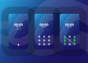 Wall Mural - Phone Pattern Lock Set on Smartphone with Security User Interface User Experience UI Vector Illustration