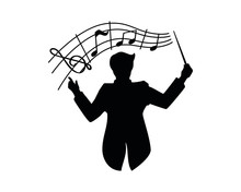 Music Conductor Conduct The Orchestra Combined With Musical Notes Silhouette