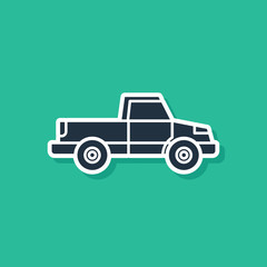 Poster - Blue Pickup truck icon isolated on green background. Vector Illustration