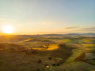 Wall Mural - Tuscany countryside hills, stunning aerial view in spring.