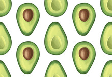 Vector Seamless Pattern With Avocado. Tropical Background With Exotic Fruit.
