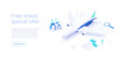 © Graf Vishenka - Travelling by air concept in isometric vector illustration. Around the world flight tour or trip. Cheap airline tickets searching and booking service Website layout or web banner template.