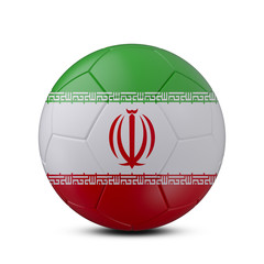 Soccer ball with flag of Iran isolated with clipping path on white background, 3d rendering