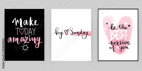 Vector Set With Fashion Cards With Inspiration Quotes Motivation