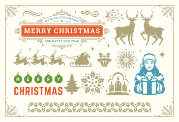 Wall Mural - Christmas vector decoration symbols, ornate vignettes and icons for labels, badges and greeting card vector illustration