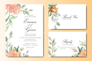 Decorative Wedding invitation card set with watercolor floral and leaves