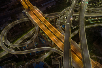 Canvas Print - aerial view of buildings and highway interchange in dawn in Guiyang, China