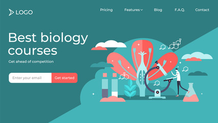 Wall Mural - Biology flat tiny persons vector illustration landing page template design.