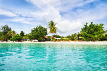 Canvas Print - Panorama of Koh Lipe beach with water on foreground