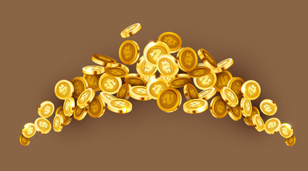 Wall Mural - Falling coins, falling money, flying gold coins, golden rain. Jackpot or success concept. Modern background.