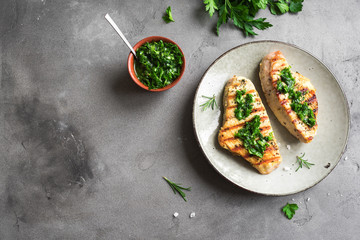 Canvas Print - Turkey Steak with Chimichurri Sauce